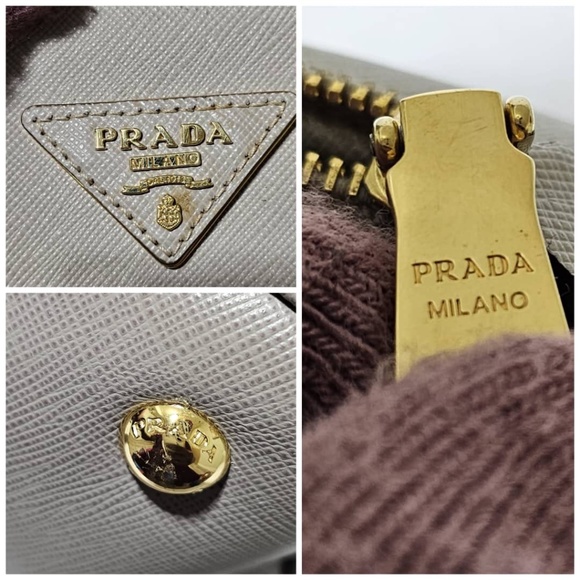 Pre owned Prada Pomenade Saffiano mediumTwo Tone Leather Dome Satchel Taupe - Picture 15 of 16